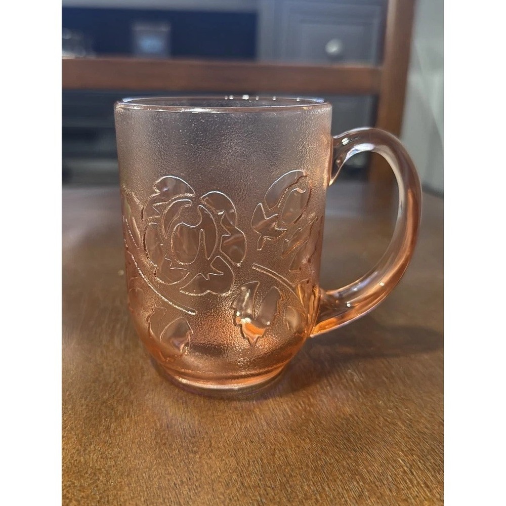 Arcoroc France Rosaline Pink Coffee Mug Frosted Rose